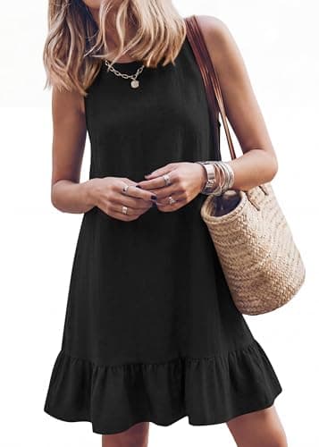 KIRUNDO Women's Casual Summer Dresses 2026 Spring Sleeveless Shift Tank Mini Dress Flowy Ruffle Hem Beach Vacation Sundress(Black, Large) - Image 1