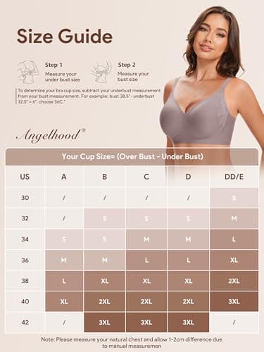 Angelhood Bra for Women No Underwire Seamless Full Coverage Bralettes Lace Edge Ultra Comfort Support T-Shirt Bra Push Up Coffee - Thumbnail 6