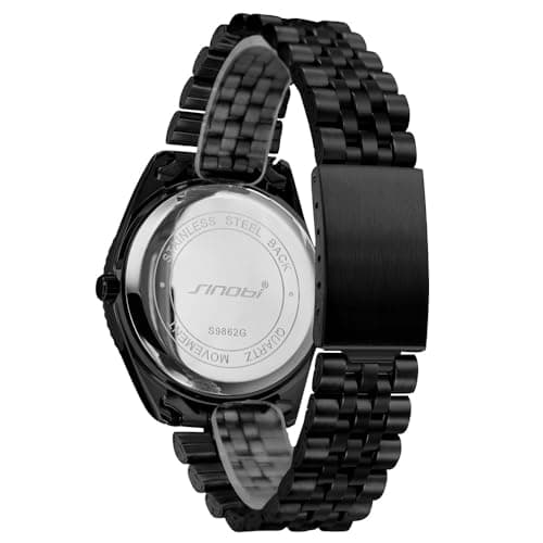 SINOBI Men's Luminous Hand Calendar Date Quartz Watch Classic Stainless Steel Watches for Men (Black) - Thumbnail 4