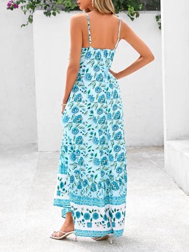 BTFBM Casual Women Summer Maxi Dresses 2026 Loose Sleeveless Sundress Spaghetti Strap Boho Long Dress Vacation(Light Lake Blue,Small) - Thumbnail 3