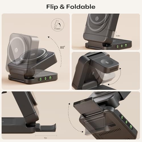 Wireless Charger 3 in 1, Foldable Charging Station for Apple Samsung Multi Devices Charging, Magnetic Charging Stand, Portable Travel Fast 15W Charger Station for iPhone, TWS, iWatch (Black) - Thumbnail 6