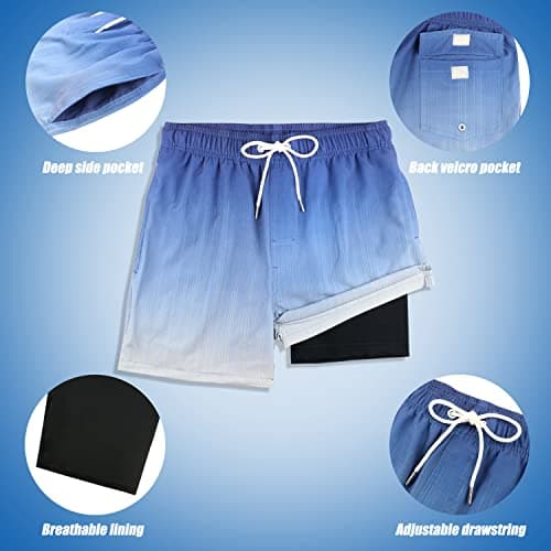 Mens Short Swim Trunks,Men Bathing Suit with No Chafed Liner Quick Dry(Blue Green,Medium) - Thumbnail 4
