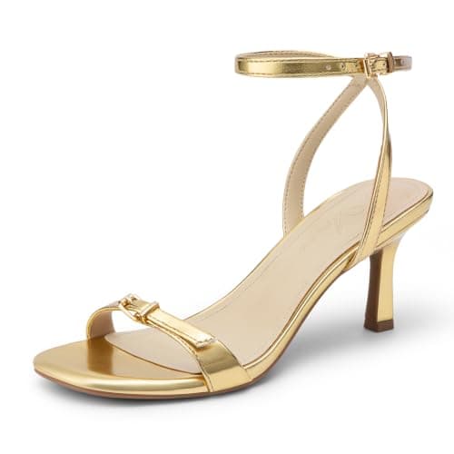 Athlefit Gold Kitten Heels Women Square Toe Prom Heeled Sandals Size 8.5 - Image 1