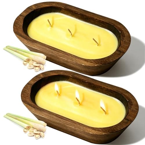 SCENTORINI Citronella Candles, Wood Dough Bowl 2 Pack (35oz), 3 Wicks, Natural Soy Wax Infused with Citronella Essential Oil, Summer Fresh Scent Candle for Outdoor Indoor Patio Camping Balcony - Image 1