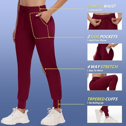 CAMPSNAIL 4 Pack Joggers for Women - Sweatpants with Pockets Lightweight Comfy Yoga Pants for Workout Travel Lounge - Thumbnail 3