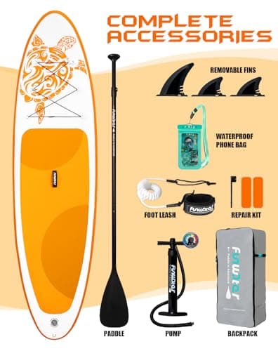 FunWater 10'6×33"×6" Inflatable Stand Up Paddle Board with Premium SUP Paddleboard Accessories,Adults & Youth for All Skill Levels, Included with Board, Paddle, Pump, Three Fins, Backpack(Yellow) - Thumbnail 5