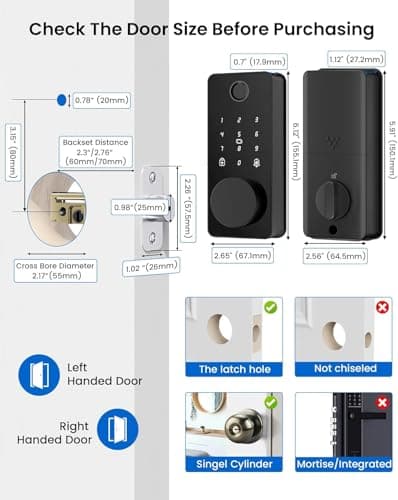IBLOG Smart Door Lock, Fingerprint Keyless Entry Door Lock Front Door App Control, Electronic Touchscreen Keypad Deadbolt, Auto Lock, IP54 Waterproof, Easy Install - Thumbnail 6