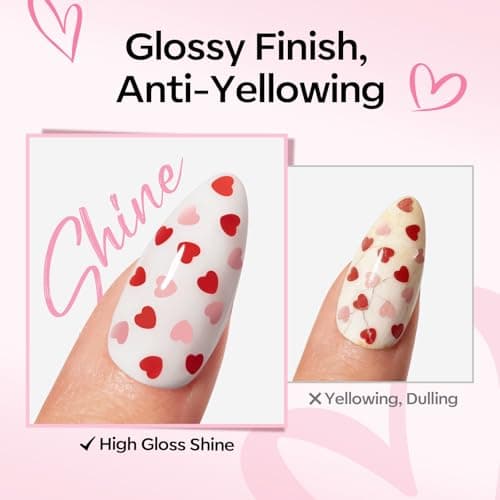 modelones Heart Glitter Gel Top Coat, 15 ML 2 in One No Wipe Clear Gel Nail Polish Red Pink Color Reflective Hearts Sequins Glossy Shine Long Lasting Soak Off Manicure Gift for Women - Thumbnail 5