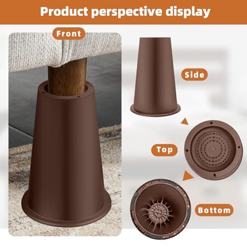 NKPOPHETE 8 inch Bed Risers Adjustable Furniture Risers - Heavy Duty Non-Slip Lift Supports for Beds/Couches/Sofas, Durable Square Design with Creates Storage Space (9 Pack Brown, 8 inch Round) - Thumbnail 2