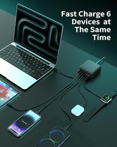 MSTJRY Charging Station for Multiple Devices : 130W 6 Port GaN Fast USB C Charger Station, Compact Multi Port PD 65W 45W Charger for iPhone 17/16 15/14/13/Pro Max - Thumbnail 3