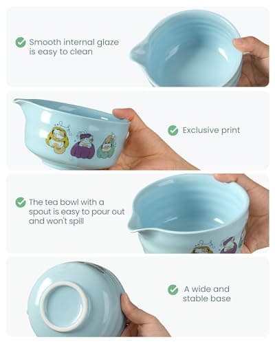 Matcha Whisk Set, 18OZ 7 Pcs Japanese Matcha Kit Includes Matcha Bowl with Spout, Bamboo Whisk, Chasen Holder, Stainless Sifter, Scoop and Rest, Tea Towel, Matcha Tea Set Home Kitchen Christmas - Thumbnail 4