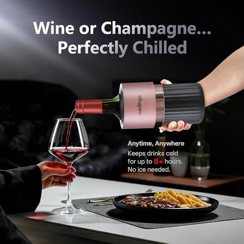Nadings Iceless Wine Chiller - Keeps Cold 6+ Hours, Portable Vacuum Insulated Stainless Steel Champagne Cooler, Fits Most Wine Champagne & Liquor Bottles, Perfect Gift for Wine Lovers (Rose Gold) - Thumbnail 2