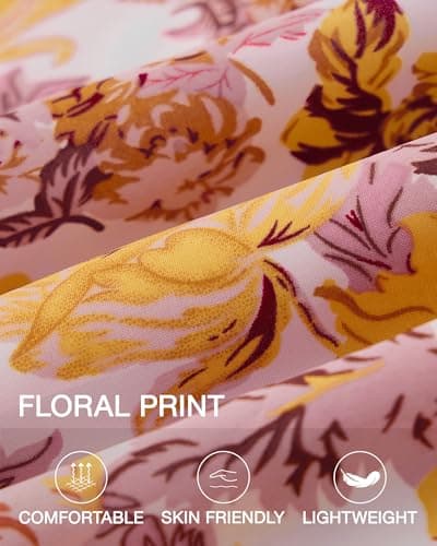 BTFBM Summer Dresses for Women 2026 Spring Outfits Beach Vacation Short Sleeve Smocked Boho Casual Floral Maxi Dress(Floral Yellow, Small) - Thumbnail 5