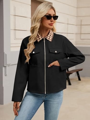 UEAL Spring Jackets For Women 2026 Trendy Black Light Zip Up Cute Summer Jacket Coats Medium Black - Thumbnail 5
