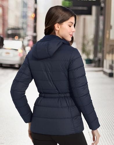 Pioneer Camp Quilted Down Puffer Jacket For Women with Hood Water Resistant Lightweight Winter Coat Long Sleeve Full Zipper, Navy, XXL - Thumbnail 2
