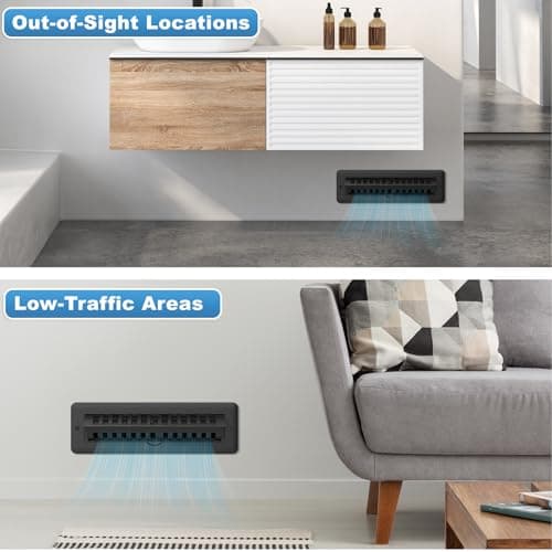 2x10 Floor Register with Vent Deflector, 2 in 1 Adjustable Floor Vent Covers, Floor Vent Deflector Includes Mounting Screws for Floor & Wall for Easy Install, Toe Kick Vent Cover, Black, 2 Pack - Thumbnail 3