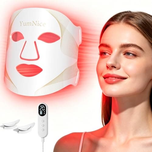 YUMNICE Red Light Therapy for Face, 8 Modes Portable Red Light Therapy Mask, 850nm Infrared & 7-Color, 2000mAh Rechargeable Remote, 288 LEDs, Timing Function, White - Image 1
