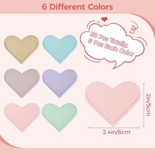 Yuwiiuuo 30 Pcs Leather Heart Bookmarks for Women, Cute Book Marks for Reading, Ideal Gift for Home, Office, School Reading Supplies (6 Colors) - Thumbnail 2