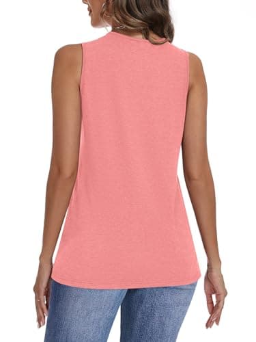 YESTTO Tank Tops for Women Summer V Neck T Shirts Sleeveless Tops Casual Loose Fit Basic Tees Women Blouses 2026 Fashion Coral - Thumbnail 6