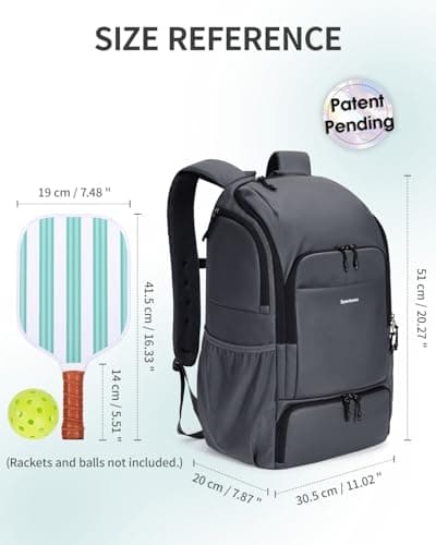 sportsnew Pickleball Bag, Waterproof Pickleball Backpack for Women Men with Shoe Compartment & Fence Hook, Gray Patent Pending - Thumbnail 6