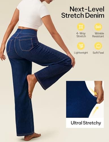 AVAMO Stretchy Wide Leg Jeans for Women Baggy Pull On High Waisted Jeans Elastic Sweatpant Jean Trendy Straight Denim Pants - Thumbnail 6