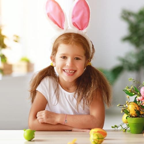 Eaciy Easter Bracelets Basket Stuffers Gifts for Girls Kids - 5 PCS Adjustable Bunny Rabbit Bracelet Christian Gift with Card - Thumbnail 4