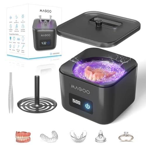 Ultrasonic Retainer Cleaner Machine, Denture Cleaner for Aligners Night Guards Braces Mouth Guards Toothbrush Heads，All-in-One Dental & Jewelry Cleaner, 45kHz 200ML, Dual Modes - Image 1