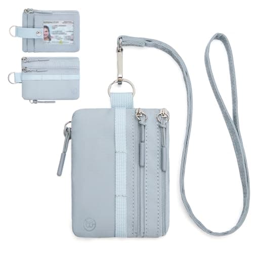 BOSTANTEN RFID Small Wallet, Minimalist Zip ID Case Wallet with Lanyard Keychain, Water Resistant Card Wallets for women & Men, Grey - Image 1