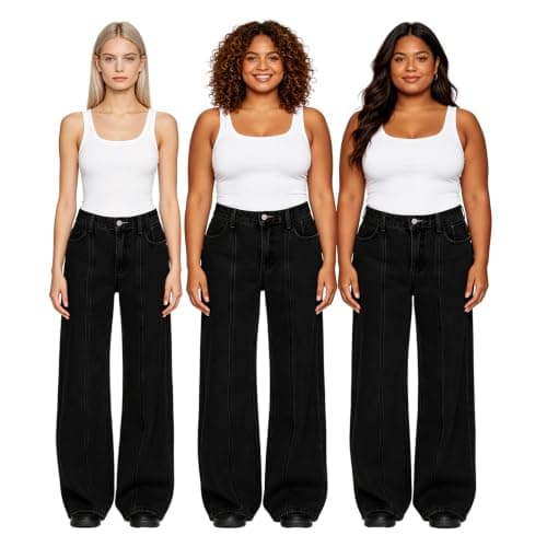 MARIASHA Pull On Women's Wide Leg Jeans High Waisted Stretchy Buttoned Denim Pants Jean Black 3XL - Thumbnail 5