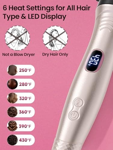 Infrared Thermal Brush 1.65”, 100M Negative Ions 2-in-1 Curling, Straightening & Smoothing Round Brush, 6 Heat Settings with LED Display, Lightweight Quiet, Dual Voltage, Auto Shut-Off, Pink Gift Box - Thumbnail 3