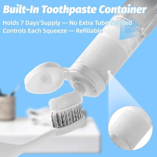 LRTOEH Travel Toothbrush with Built-in Toothpaste Container, Foldable Toothbrush with 2 Soft Brush Head, Portable Reusable Toothbrushes for Business Trips, Camping, Travel Size（White） - Thumbnail 3