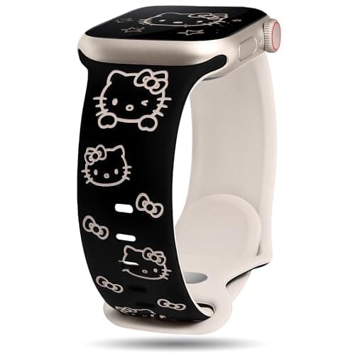 Girovo Cute Cat Engraved Band Compatible with Apple Watch Bands for Women 40/38/41/42mm (Series 11/10), Funny Cartoon Pattern Soft Silicone Sport Stylish Strap for iWatch Series 9 8 7 6 5 4 3 2 1 SE - Image 1