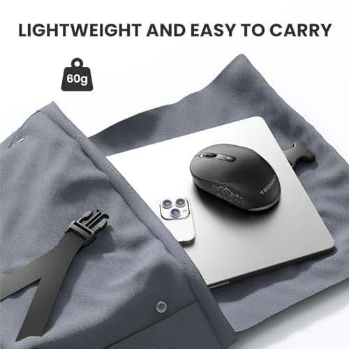 TECKNET Bluetooth Wireless Mouse, Bluetooth 5.2 & 2.4G USB-A Receiver, Compact & Portable, Silent Click, Ergonomic Symmetrical Design, 18-Month Battery, Adjustable DPI, Wide Compatibility - Black - Thumbnail 6