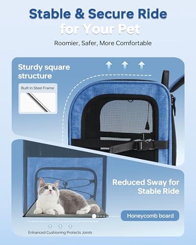 Hiking Dog Carrier Backpack, Adjustable Waist Cushioning Belt with Breathable Padded Back Support, Dog Carrier for Hiking with 5 Pockets, Dog Carrier Backpack for Small Dogs Max 13LB Blue - Thumbnail 6