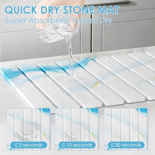 4-Piece Large Stone Dish Drying Mat for Kitchen Counter, 24"x16" Super Absorbent Diatomaceous Earth Drying Mat Set with Faucet Mat & Small Utility Mat, Rollable Quick Dry Pad for Dishes, Cups, Bottles - Thumbnail 5