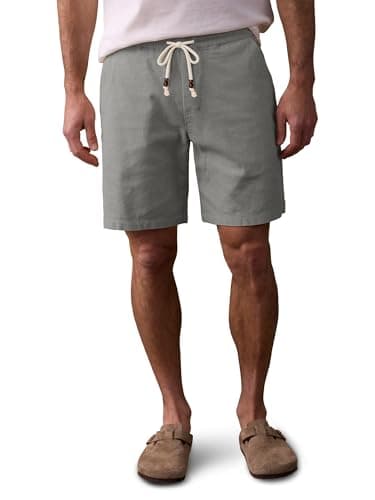 Comdecevis Linen Shorts for Men Casual Cotton 7 Inch Inseam Elastic Waist Drawstring Short Beach Shorts for Men Dark Gray L - Thumbnail 2