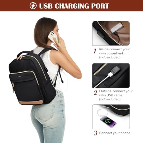 MDODO Laptop Backpack for Women,Travel Backpack with Laptop Compartment,Casual Daypack College Bookbag Computer Work Backpack, Black - Thumbnail 5