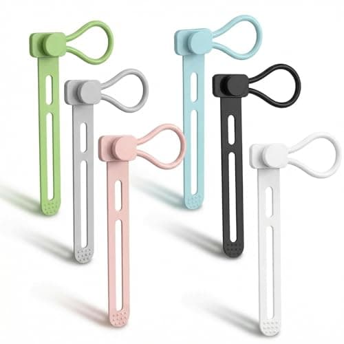 6 PCS Silicone Cable Ties - Reusable Cord Organizer with Hanging Loop, Adjustable Organizer Straps for Cords, Tools, Charger Cable, Kitchen Accessories, Home Office