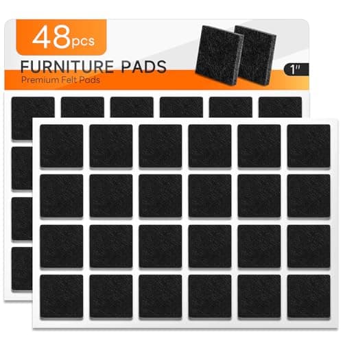 48 PCS Felt Furniture Pads, 1-inch Square Black Chair Felt Pads, Felt Pads for Furniture Feet to Protect The Floor from Scratches,Reduce Noise (Black) - Image 1