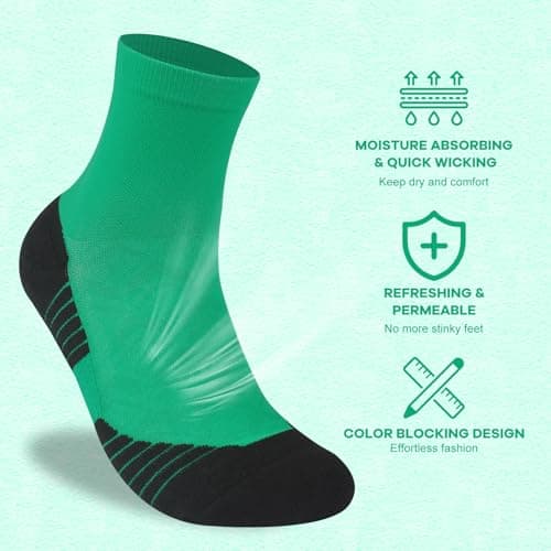 NIcool Green Athletic Cushioned Socks, 3 Pairs St Patrick's Day Socks Cycling Socks for Men Compression Tennis Socks for Women Moisture Wicking Mens Quarter Socks Padded Seamless Running Socks, Green - Thumbnail 4