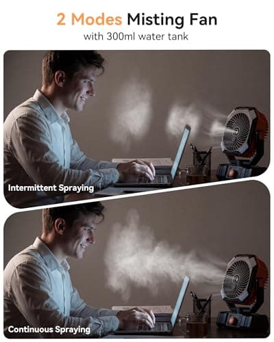 USONE Misting Fan, Portable Camping Fan Rechargeable, Battery Powered Fan for Camping with Light, Remote & Timer, Hanging Tent Fan with Hook for Outdoor fishing, Travel, Work/Summer Essential - Thumbnail 2