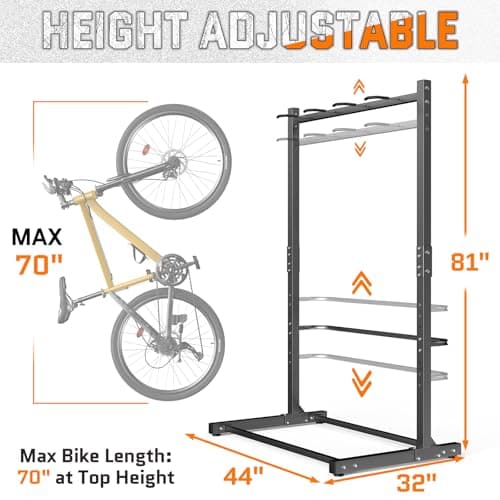organizelink Freestanding Bike Rack for Garage, 4 Bike Storage Stand with Wobble-Free Base, Heavy Duty Vertical Bicycle Hanger with Adjustable Hook Height - Thumbnail 3