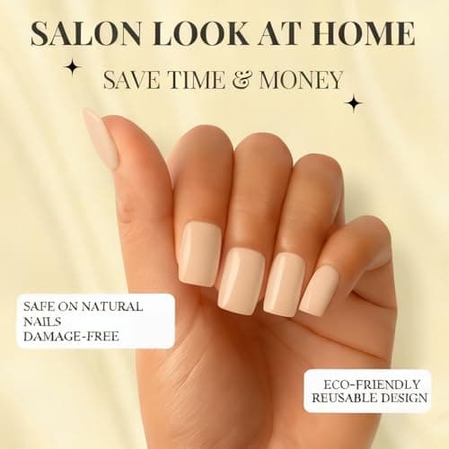 ZANVIA Acrylic Press On Nails Square Short - Nude Peach No Glue Soft Gel Nail Tips for Girls, Flexible Fit Feels Natural for Everyday, Damage & Chip-Free, 24 Nails in 12 Sizes with File - Thumbnail 3