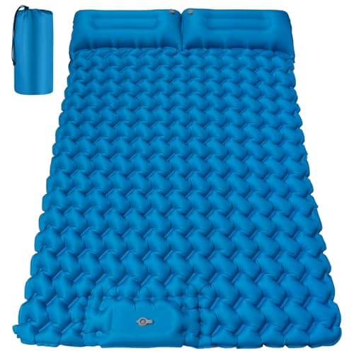 Double Camping Sleeping Pad, 4" Extra Thick 2 Person Inflatable Sleeping Pad with Built-in Foot Pump & Pillow, Ultralight Self Inflating Camping Mattress for Tent, Backpacking, Hiking, Travel, RV - Image 1
