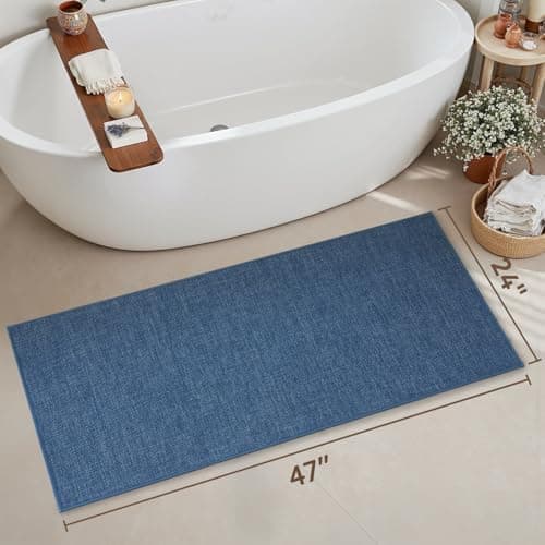 MontVoo Bathroom Runner Rug-Ultra Thin Non Slip Bath Mat Runner for Bathroom Mat Quick Dry, Rubber Backing Washable Runner Bathroom Rugs Fit Under Door, Absorbent Bath Rug,24"x47",Blue - Thumbnail 6