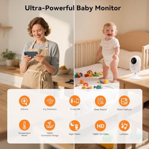 Smart AI Baby Monitor,1080P Baby Room Camera, APP,AI Detection,Cry Monitor,Lullabies,Night Vision,VOX,Two-Way Audio,Cloud & SD Card Storage,Wall Mount,Temperature Sensor,Support Smart Watch - Thumbnail 2