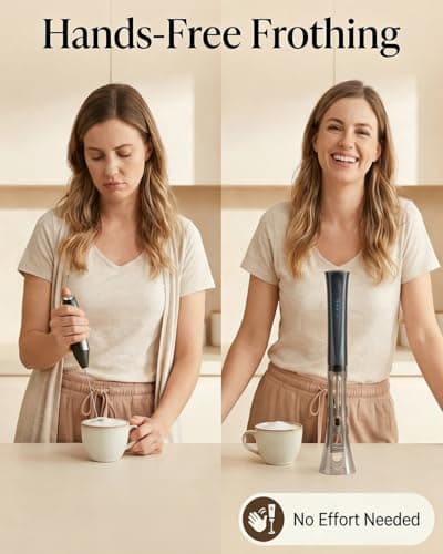 Milk Frother Handheld, Low Noise Rechargeable Frother Wand with Stand, Stainless Steel Shaft for Stability Stirrers Electric, Anti-Accidental Start Design, Coffee Mixer with 2 Double Coil Whisks - Thumbnail 4
