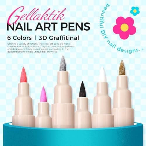 6 Color 3D Nail Art Pens Set, 0.7MM Nail Polish Pens Quick-Drying Acrylic Paint Markers, DIY Nail Design for Dotting Drawing Painting Liner, Home & Salon Manicure Tools Christmas Beginners Gifts - Thumbnail 2