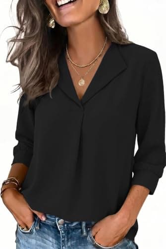 WIHOLL Womens Blouses Dressy Business Casaul Outfits 3/4 Length Sleeve Womens Tops Summer Ladies Shirts Fashion Clothing Black XL