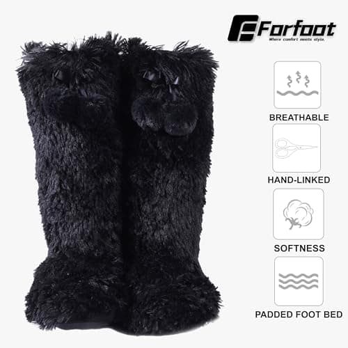 Forfoot Comfort Bootie Slippers for Women Plush Lining House Shoes Mother's Day Gift Black US Women's Boot Slippers Size 5-6 - Thumbnail 4